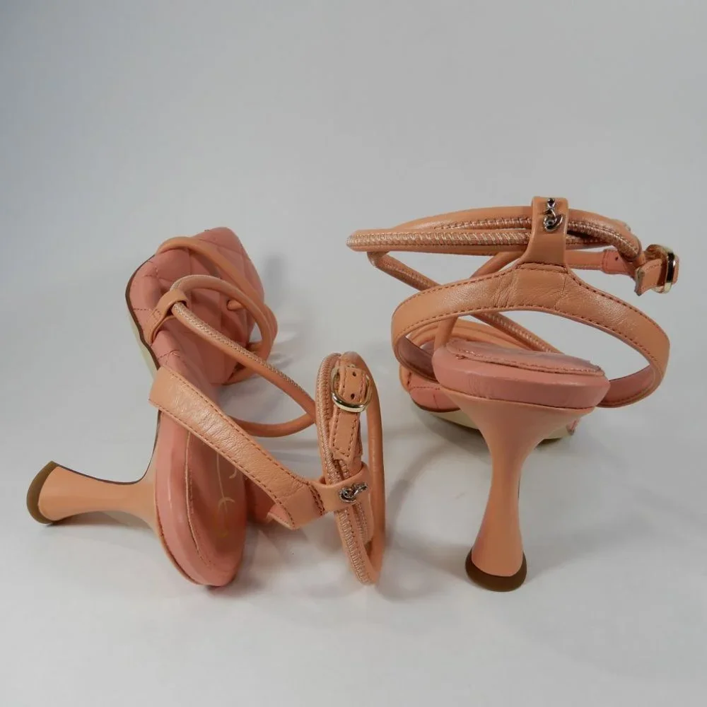 SAM EDELMAN Maven Strappy Heeled Square Toe SANDALS Size 8.5 Clay Pink Leather - Picture 9 of 11